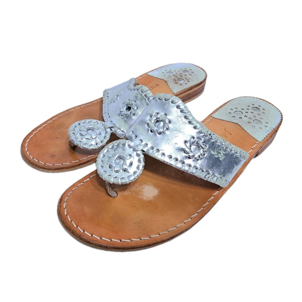 Jack Rogers Silver Flat Sandals Women's Size 8 Flip Flops Calypso Beach